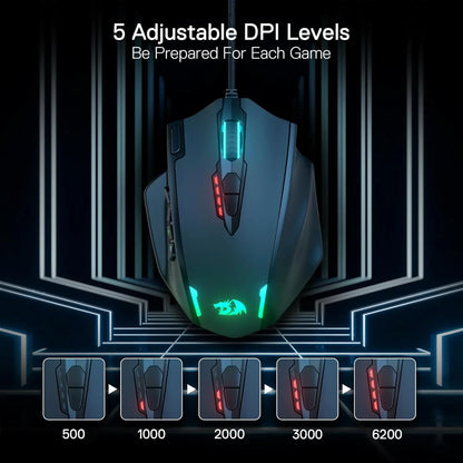 Redragon M908 RGB Backlit USB Wired Gaming Mouse – 18 Programmable Buttons, 12400 DPI