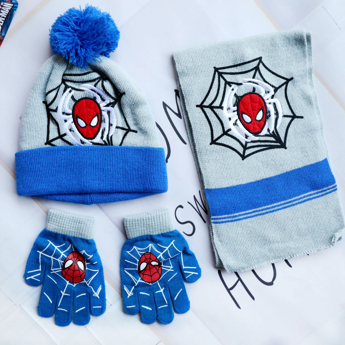 Spider-Man Cosplay Hat & Accessories - Cartoon Knitted Scarf, Warm Gloves & Christmas Cap for Boys and Girls