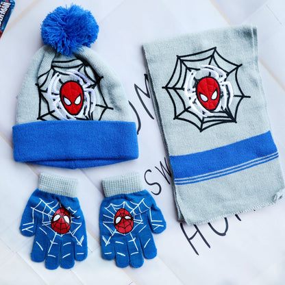 Spider-Man Cosplay Hat & Accessories - Cartoon Knitted Scarf, Warm Gloves & Christmas Cap for Boys and Girls