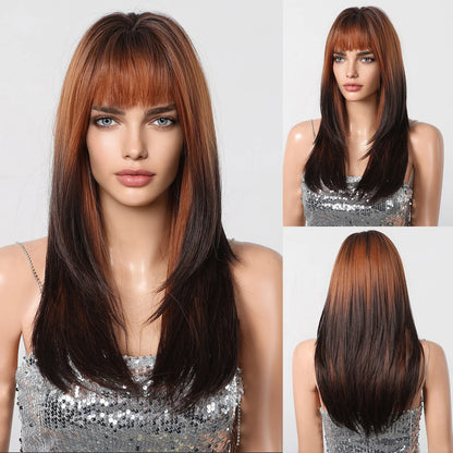 ALAN EATON Blonde Layered Synthetic Wig with Bangs – Long Straight Heat-Resistant Wig for Women & Girls, Natural Daily Hair