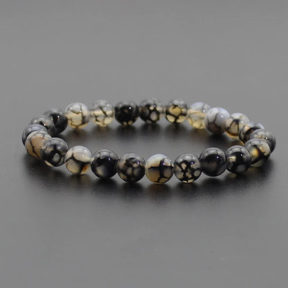 8mm Natural Stone Beaded Bracelet - Black Onyx Lava Tiger Eye Agate Quartz Chakra Yoga Energy Jewelry for Men & Women