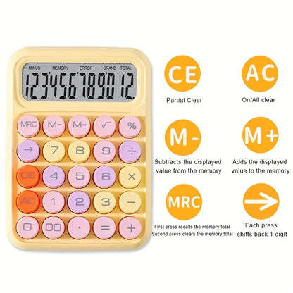 12-Digit Large LCD Desktop Calculator – Big Round Button Flexible Keyboard Calculator for Office, School & Everyday Use