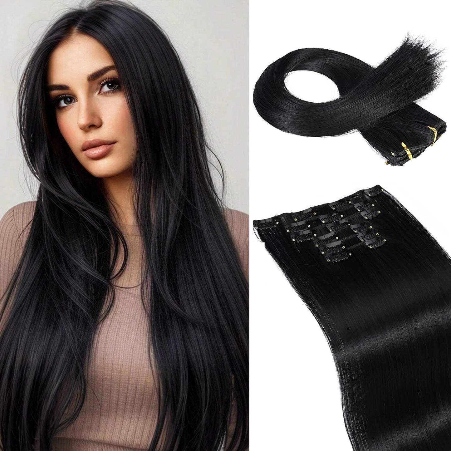 Clip-In Hair Extensions – Thick & Long Lace Weft Synthetic Hairpieces for Women