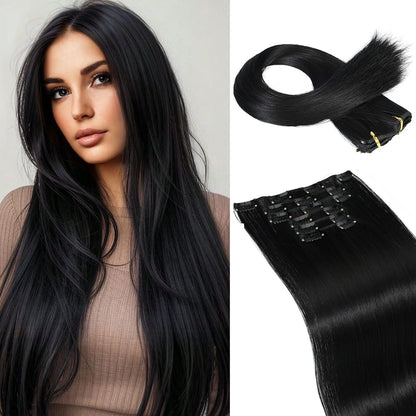 Clip-In Hair Extensions – Thick, Long Lace Weft Lightweight Synthetic Hairpieces for Women