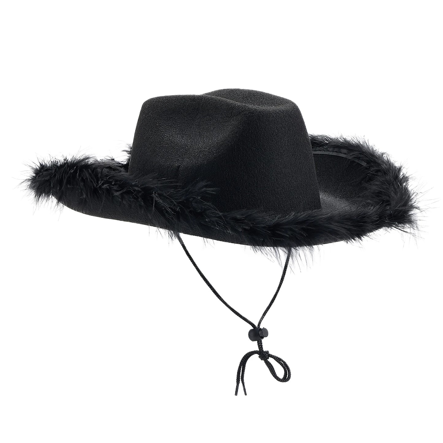 Women's Cowboy Hat – Wide Brim Solid Color with Furry Trim for Parties & Outings
