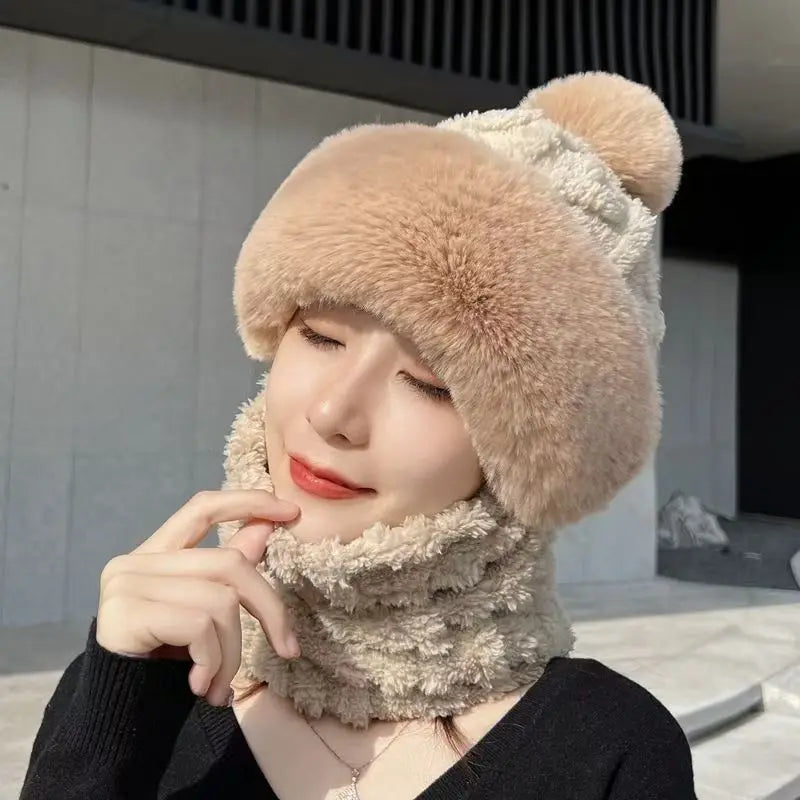Women’s Winter Ski Mask with Ear Protection – Plush Lined Windproof One-Piece Scarf & Hat for Outdoor Sports