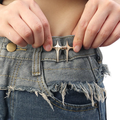 Adjustable Jean Button Pins – Detachable Metal Waist Tightener with Cross Star Design for Clothing Alterations