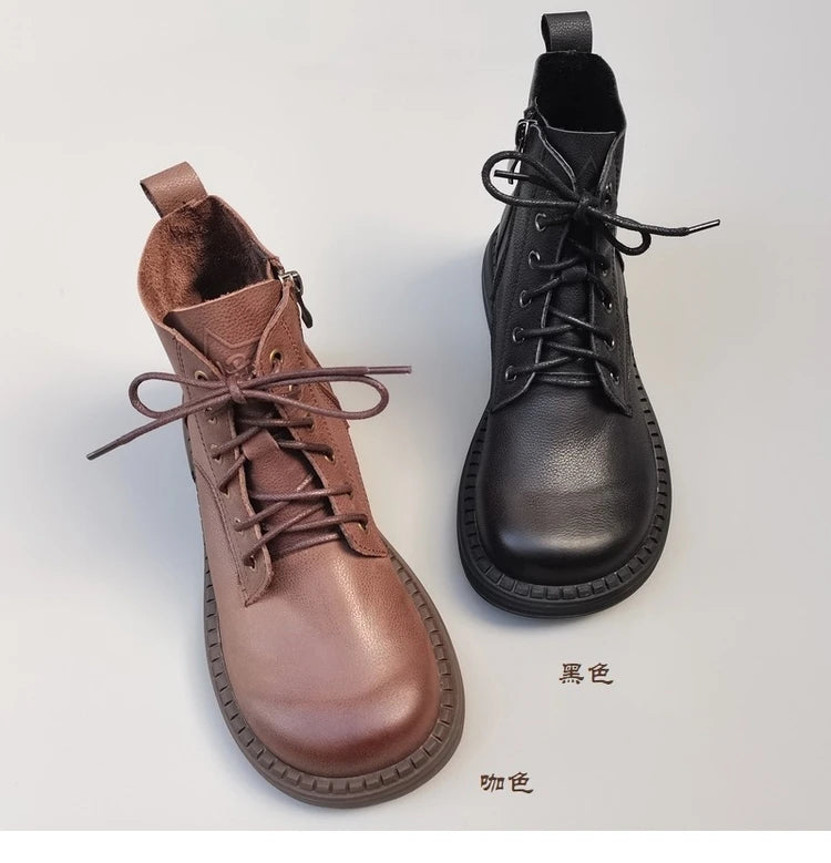 Careaymade 100% Genuine Leather Wide Casual Women’s Short Boots – Big Size, Handmade Men’s Wool Boots