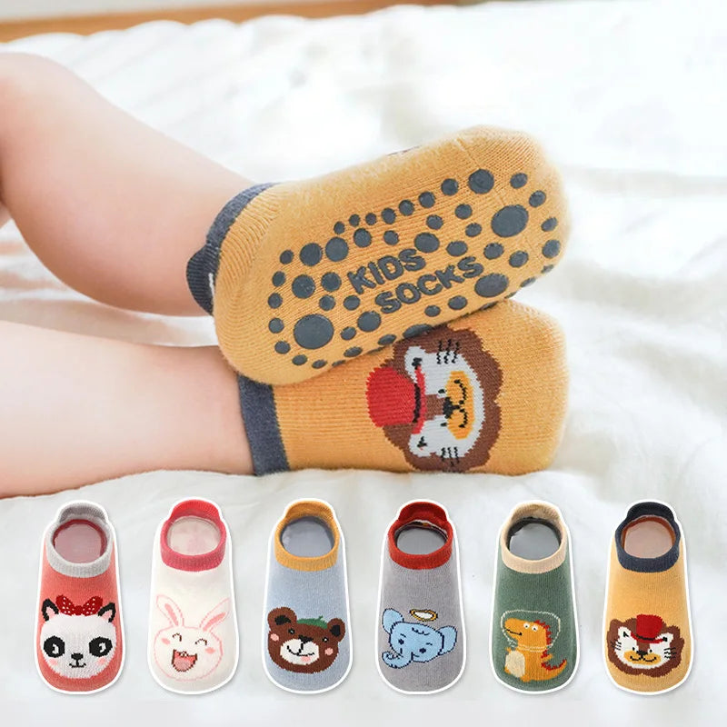 6 Pairs Kids Cotton Socks – Cute Cartoon Animal Pattern, Comfy & Breathable Non-Slip Baby Socks