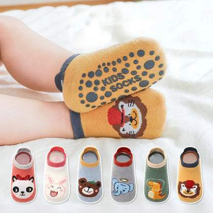 6 Pairs Kids Cotton Socks – Cute Cartoon Animal Pattern, Comfy & Breathable Non-Slip Baby Socks
