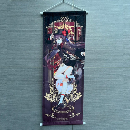 Hot Game Impact Scroll Canvas – Cartoon Heroes Wall Hanging Poster for Cosplay, Halloween, Xmas Decor & Gifts