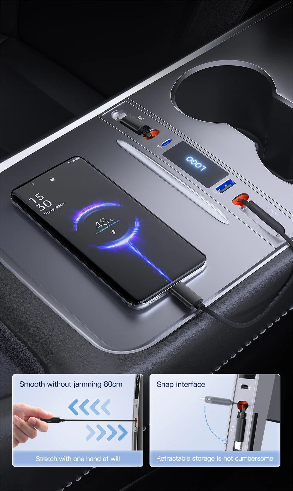 Tesla Model 3 & Model Y 27W Quick Charger USB Shunt Hub – Intelligent Docking Station Car Adapter & Splitter Extension