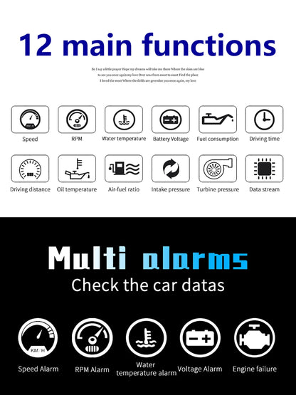 P10 Pro Head-Up Display – On-Board OBD2 Computer with Digital Speedometer, Mileage, Temperature & Driving Data Gauge