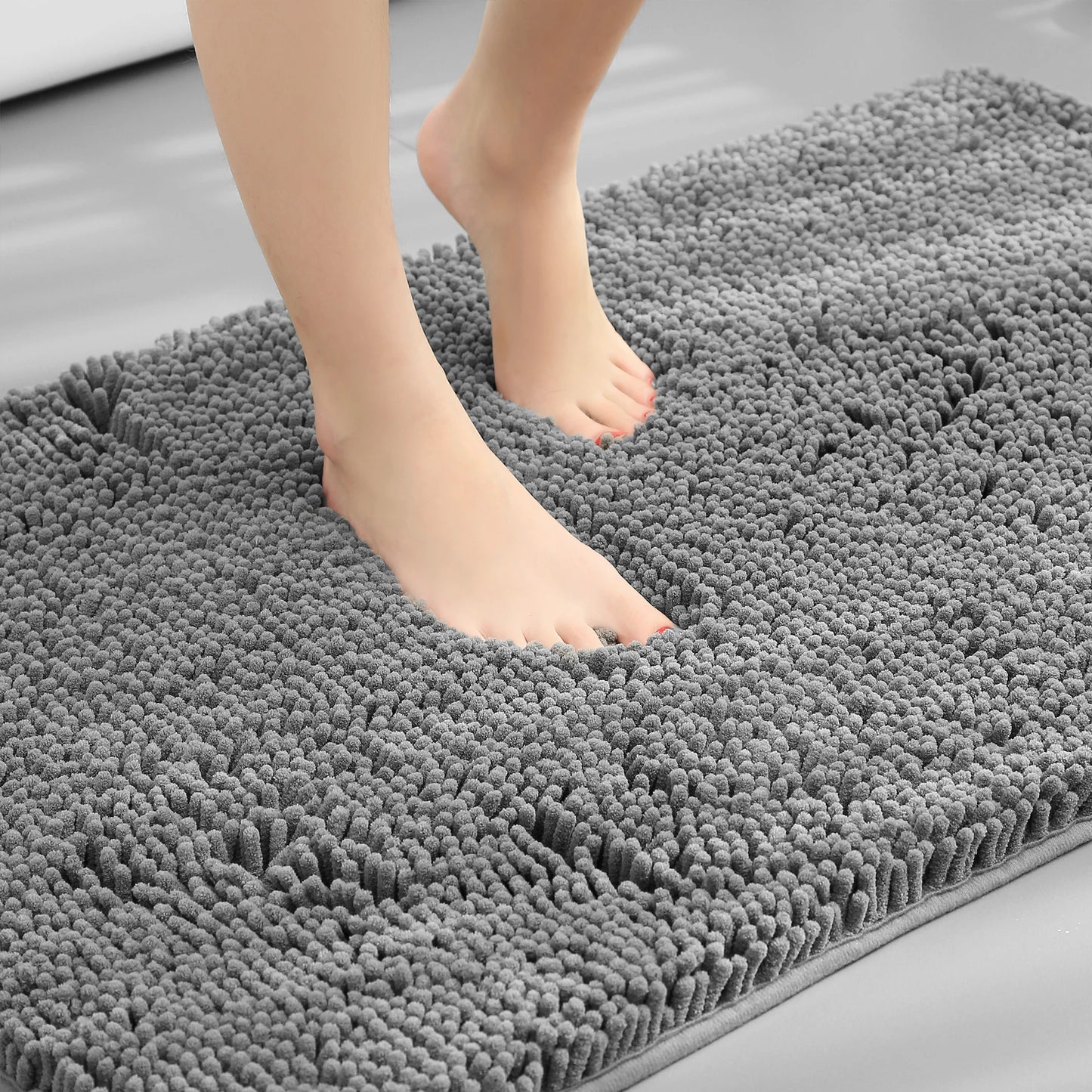 Chenille Long-Haired Bath Mat – Absorbent Bathroom Floor Mat for Tub, Living Room, and Entrance Foot Pad