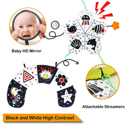Baby Tummy Time Pillow and High-Contrast Toys - Black and White Montessori Sensory Toys for Newborns and Infants Ages 0–18 Months