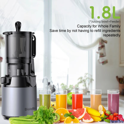 BioloMix Cold Press Juicer — 130mm Feed Chute, Whole Fruit & Vegetable Slow Masticating Juicer, High Yield BPA-Free