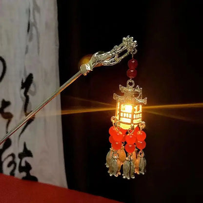 Luminous Lotus Flower Hairpin – Vintage LED Hair Stick with Lantern Tassel for Women and Traditional Hairstyles