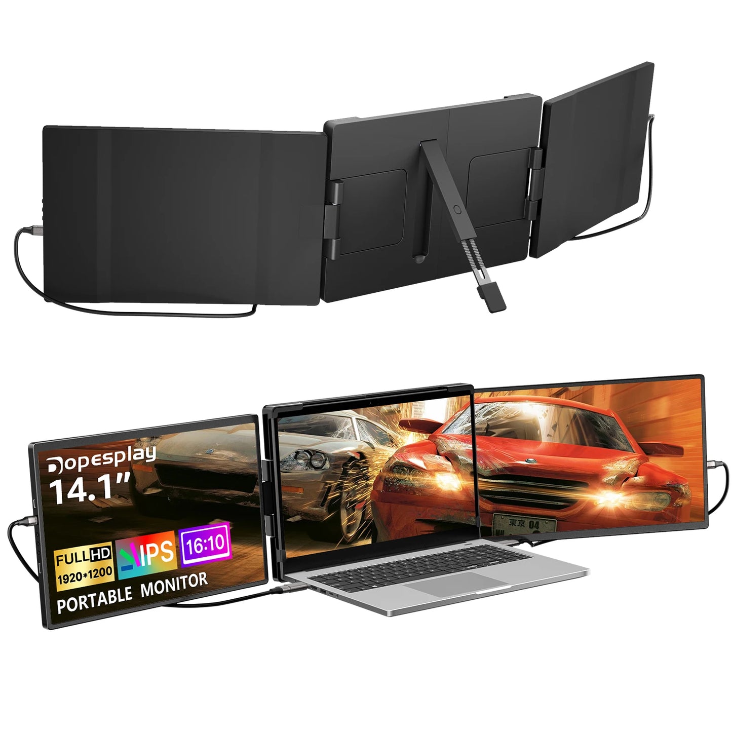 Dopesplay 14.1" Portable Laptop Screen Extender – Dual/Triple FHD 1200P IPS Monitor for Windows, Mac & Android