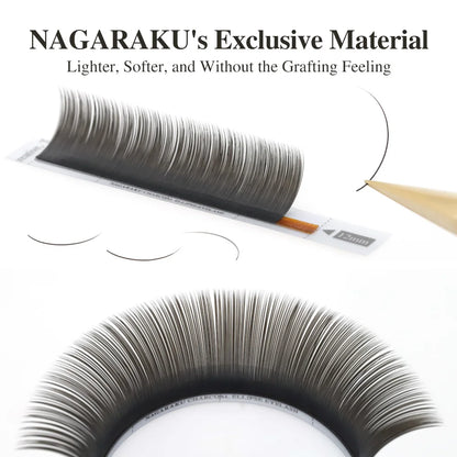NAGARAKU Flat Ellipse Eyelashes — Matte Gray & Black Super Soft Natural Split-Tip Extension Lashes