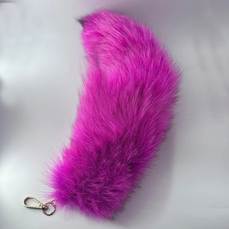 Natural Fox Fur Tail Keychain – 40cm Furry Racoon Bag Charm & Fluffy Keyring Accessory for Women