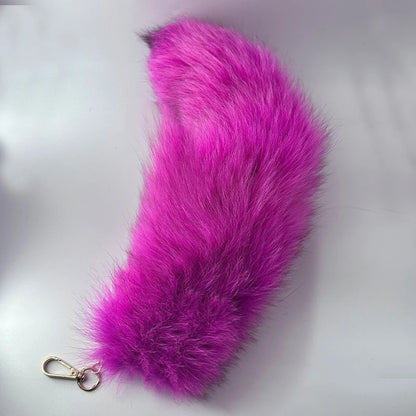 Natural Fox Fur Tail Keychain – 40cm Furry Racoon Bag Charm & Fluffy Keyring Accessory for Women