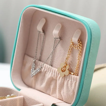Portable Mini Jewelry Storage Box - Leather Travel Organizer for Earrings, Necklaces, Rings & Display