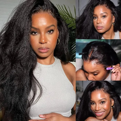 Kinky Straight 13x4 Lace Front Wig – Brazilian Human Hair, Bone Colored Yaki Straight, Transparent Lace Frontal Wig for Women