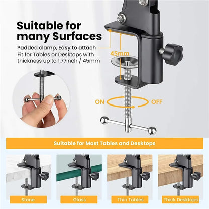 FGCLSY Flexible Arm Tripod for Phone – 360° Rotation, Foldable Table Stand for Desktop, Laptop, Online Video, Live Streaming, Overhead Shots