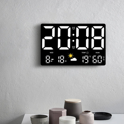 High-Definition Large-Screen Digital Wall Clock – Multi-Function Weather Clock with Temperature, Humidity Display & Color Alarm