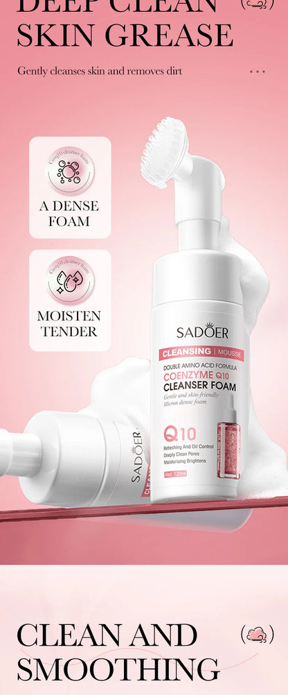 SAODER Q10 & Vitamin C Facial Cleanser — Moisturizing Brightening Face Wash Foam for Gentle Skin Cleansing