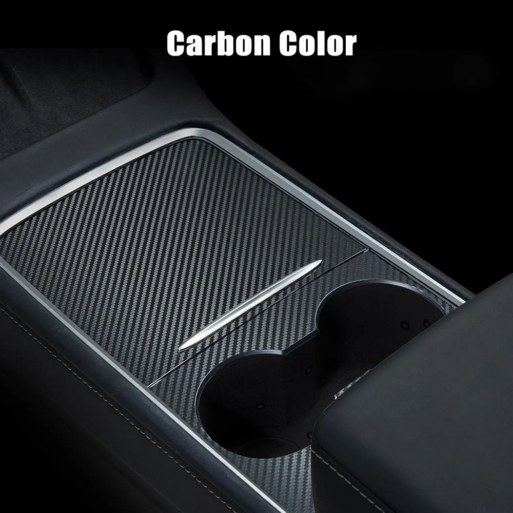 Tesla Model 3/Y 2021-2023 Center Console Panel Sticker – Wood Grain & Carbon Fiber Car Interior Cover
