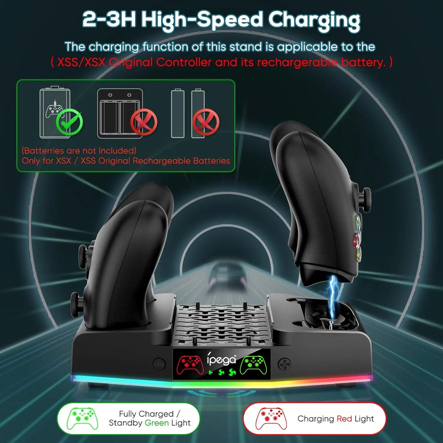 IPEGA Cooling Fan Stand for Xbox Series S – Controller Charging Dock with 15 RGB Lights, Headset Hook, and Charging Station