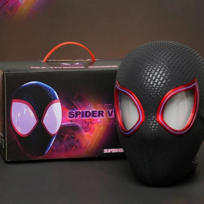 1:1 Miles Morales Spider-Man Mask with Movable Eyes – Electric Ring Control Gwen Style Cosplay Helmet for Halloween Costume and Collectible Gift Toy