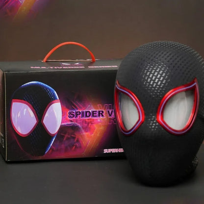 1:1 Miles Morales Spider-Man Mask with Movable Eyes – Electric Ring Control Gwen Style Cosplay Helmet for Halloween Costume and Collectible Gift Toy
