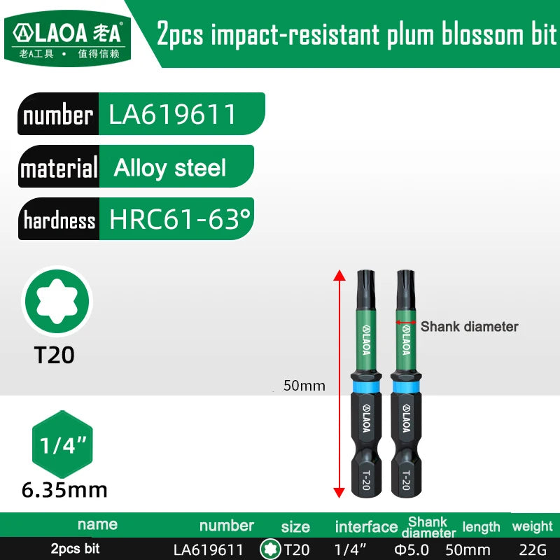 LAOA 2-Piece Alloy Steel Magnetic Impact Driver Bits - Impact-Resistant Cross & Hex Socket Bits