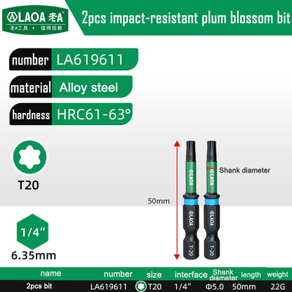 LAOA 2-Piece Alloy Steel Magnetic Impact Driver Bits - Impact-Resistant Cross & Hex Socket Bits