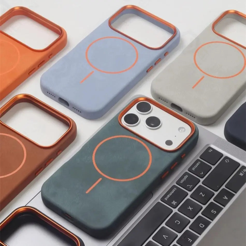 Business Matte Leather MagSafe Case - Magnetic Alloy Lens Cover for iPhone 13, 14, 15, 16 & 17 Air/Pro Max
