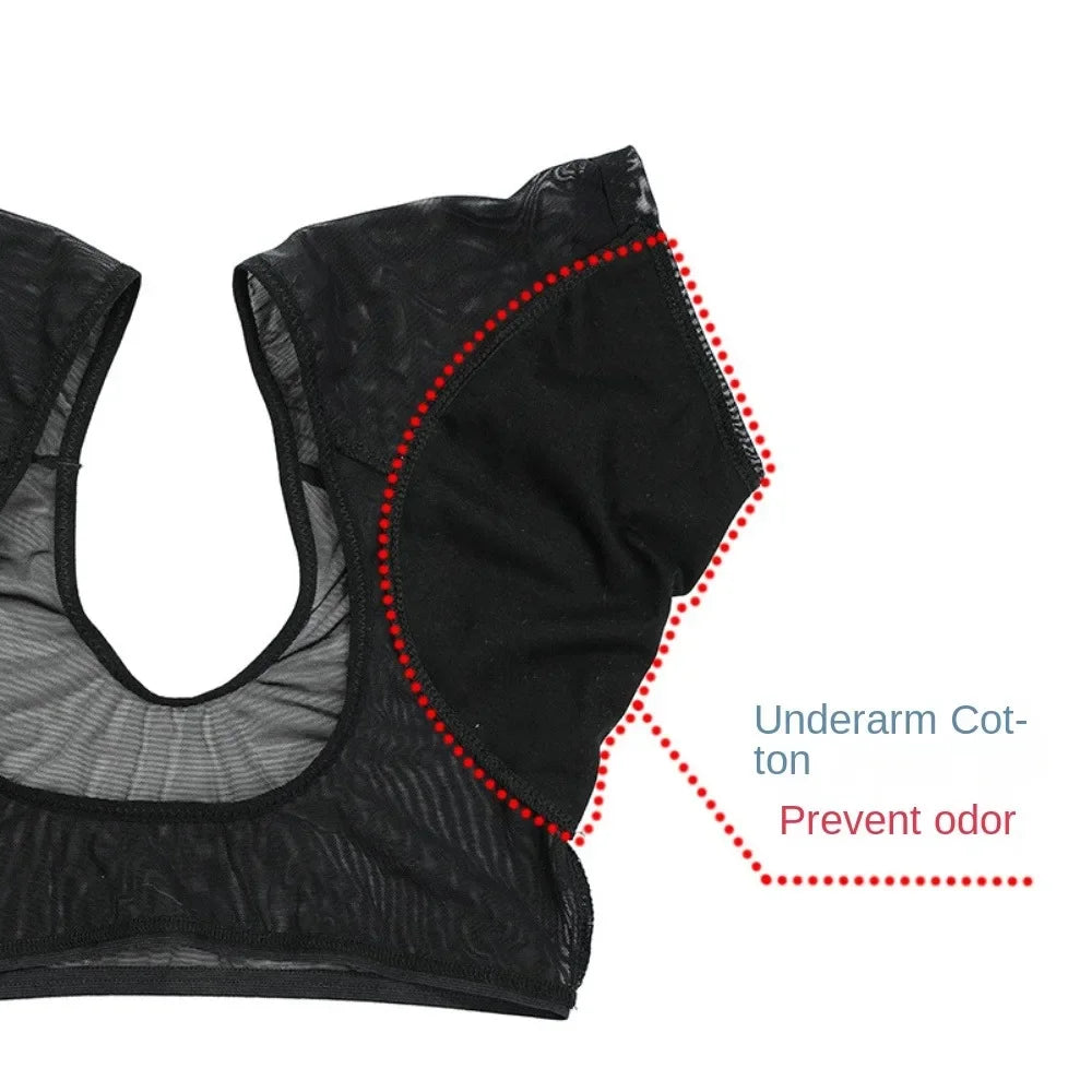 Breathable Sweat-Wicking Vest for Women – Slimming Mesh Cotton Underarm Pad, Sweat-Proof & Washable