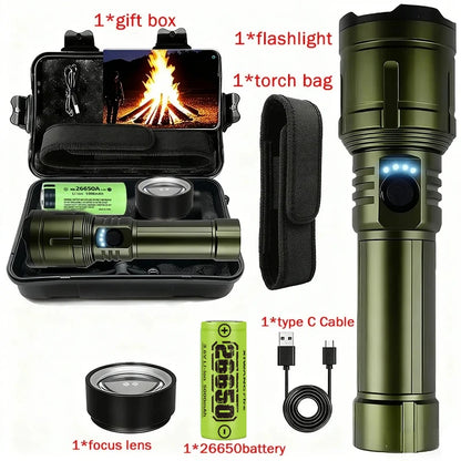 Rechargeable 3-in-1 Flashlight - Super Bright 5-Mode Waterproof Light with Power Bank & Lighter
