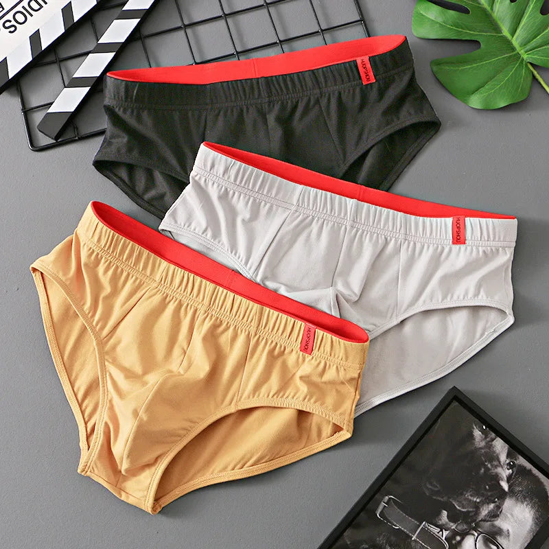 Men’s Cotton Briefs with Convex Pouch – Low Rise Breathable Solid Color Underwear (1/3PCS Pack) Comfortable Youth Fit