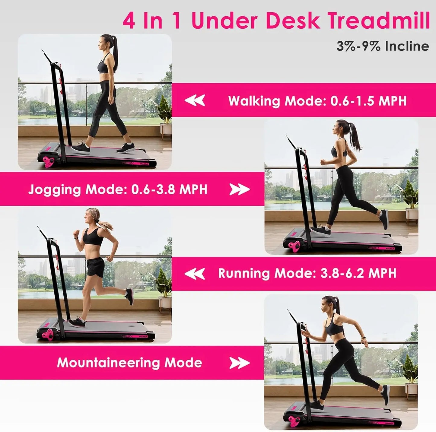 3-in-1 Under Desk Treadmill with Incline & LED Lights – Portable Home Office Treadmill with APP Control & Display