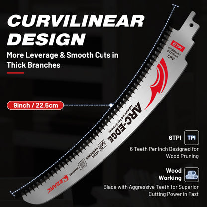 EZARC 9''/12''/15'' Reciprocating Saw Blades 6TPI Arc Tooth – Heavy Duty Pruning Blades for Tree Trimming & Wood Cutting Tool Accessories