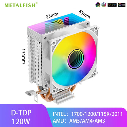 METALFISH ZH1200 CPU Cooler — 2 Heatpipe ARGB Radiator with 4-Pin PWM Silent Fan for Intel LGA 1700/1200/115X/1366/2011 & AMD AM5/AM4/AM3