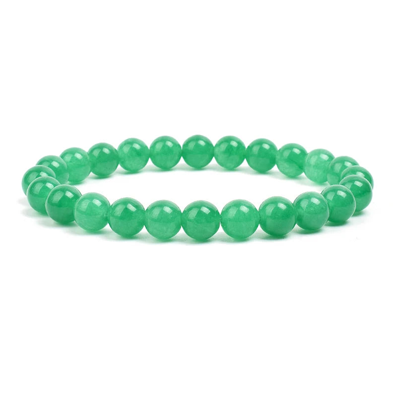 Natural Stone Bead Bracelet - Amethyst Crystal Quartz Aquamarine Jade Agate Elastic Bangle Jewelry for Women & Men