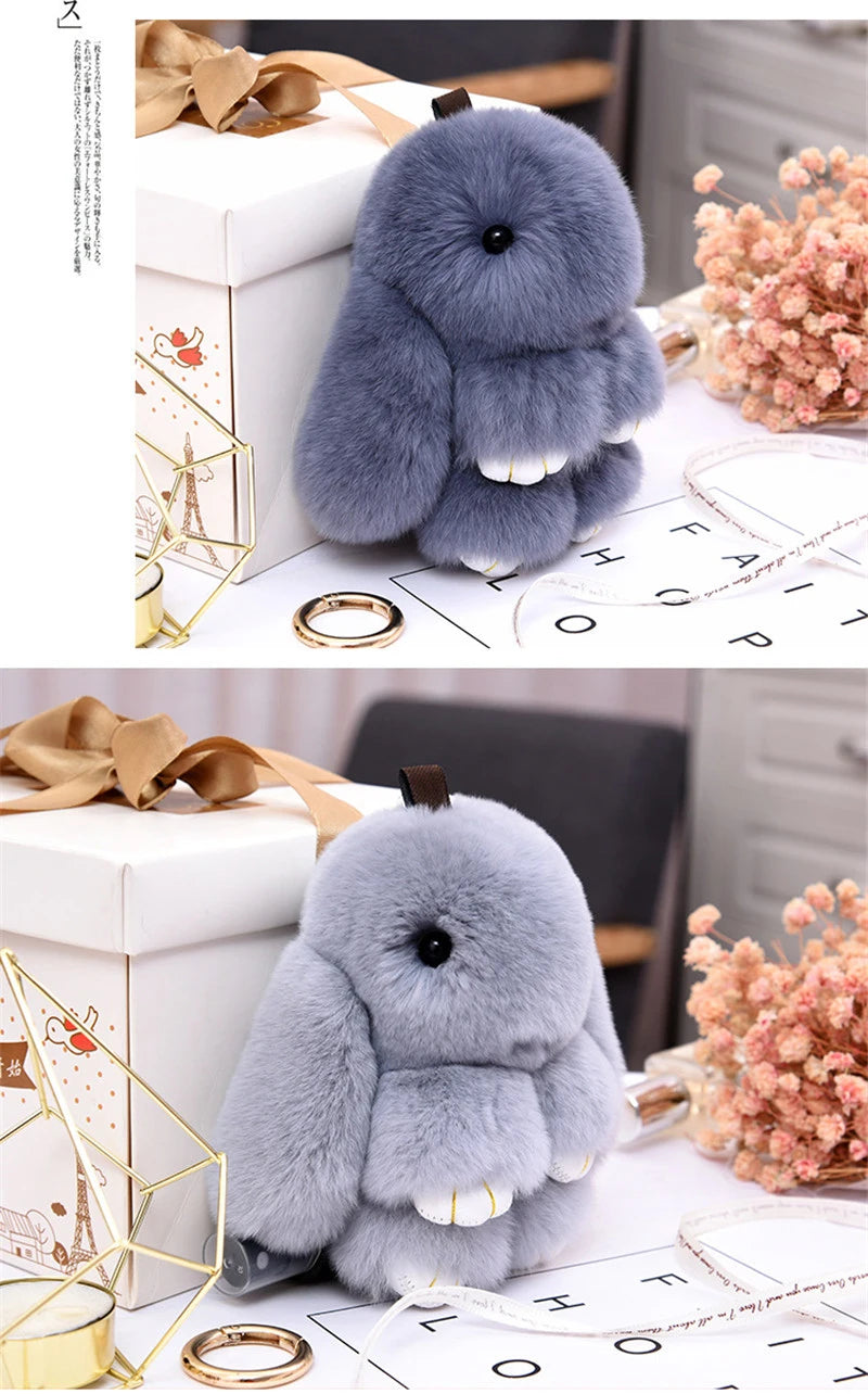Fluffy Rabbit Fur Pompon Keychain – Cute Bunny Bag and Car Key Ring for Women and Girls