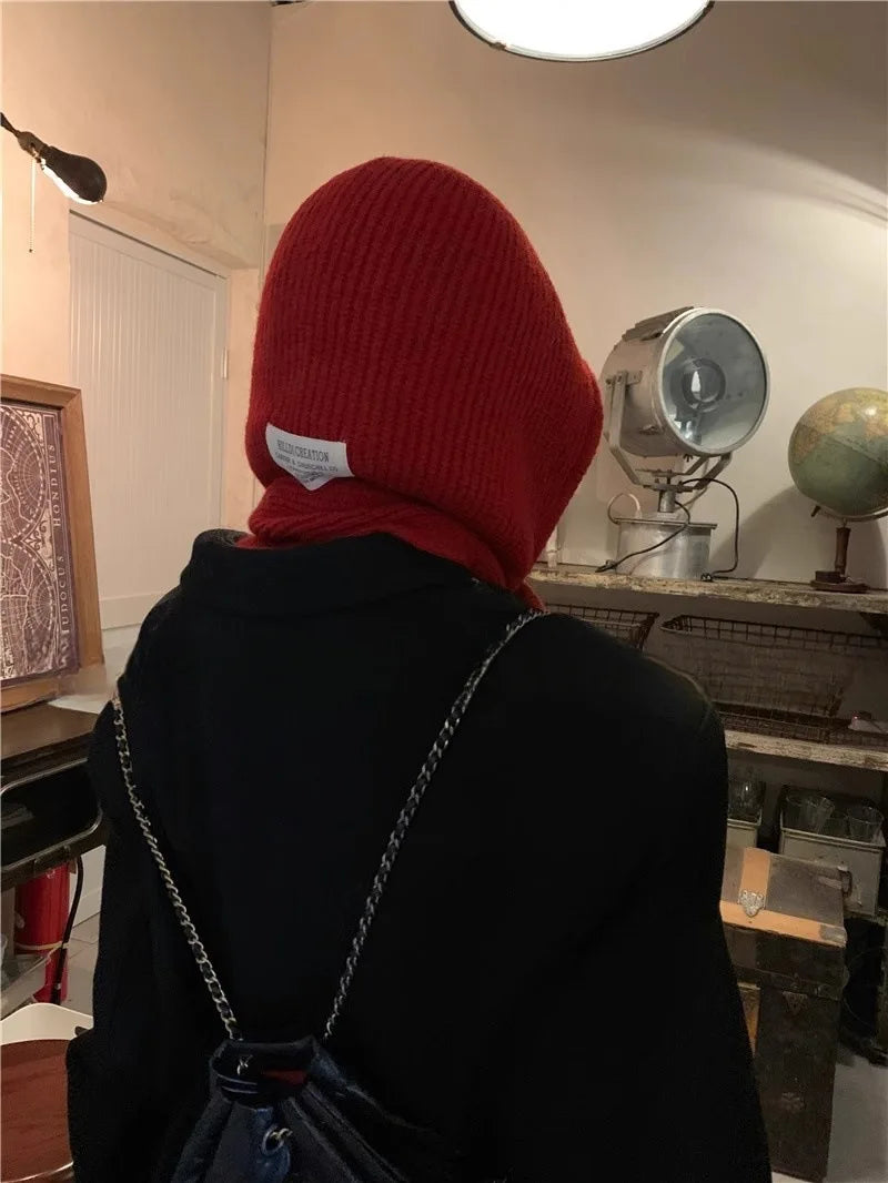 Y2K Balaclava Beanie Hat & Scarf – Thick Knit One-Piece Winter Neck Warmer Retro Style