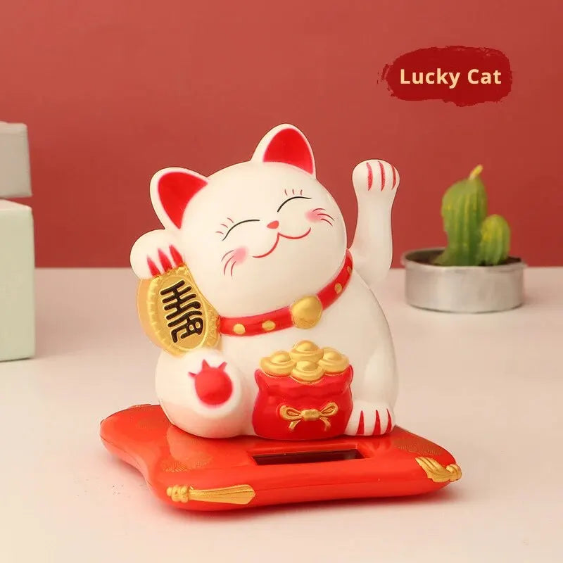 Lucky Waving Cat Solar Ornament – Solar-Powered Fortune & Wealth Decor for Home and Office