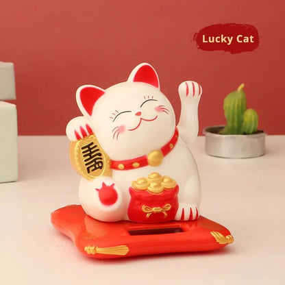 Lucky Waving Cat Solar Ornament – Solar-Powered Fortune & Wealth Decor for Home and Office