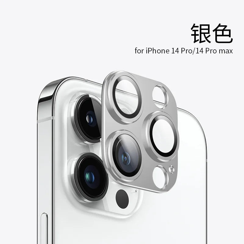Titanium Gray Metal Camera Lens Protector - Premium Glass Protection Cover for iPhone 15 Pro Max, 14 Pro & 13 Series