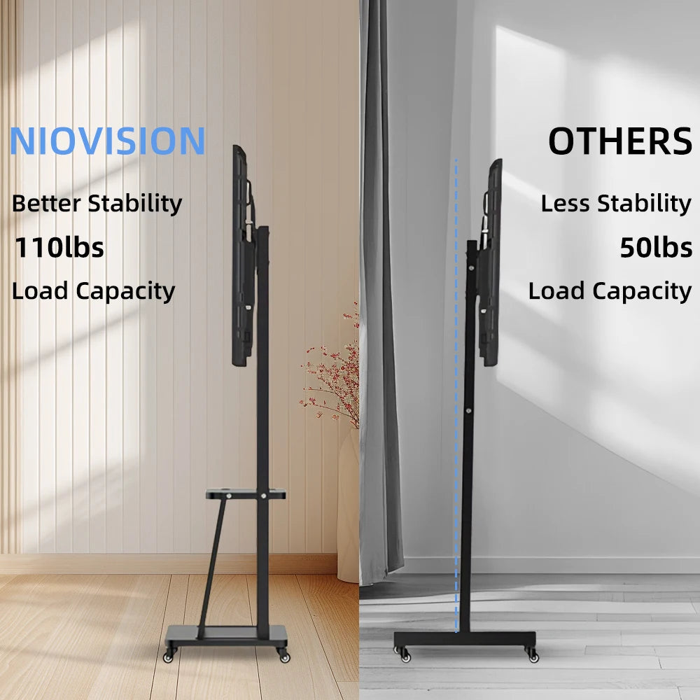 Mobile Rolling TV Stand Cart for 32–75 Inch TVs – Height Adjustable Floor Stand with Lockable Wheels, Max VESA 600x400mm